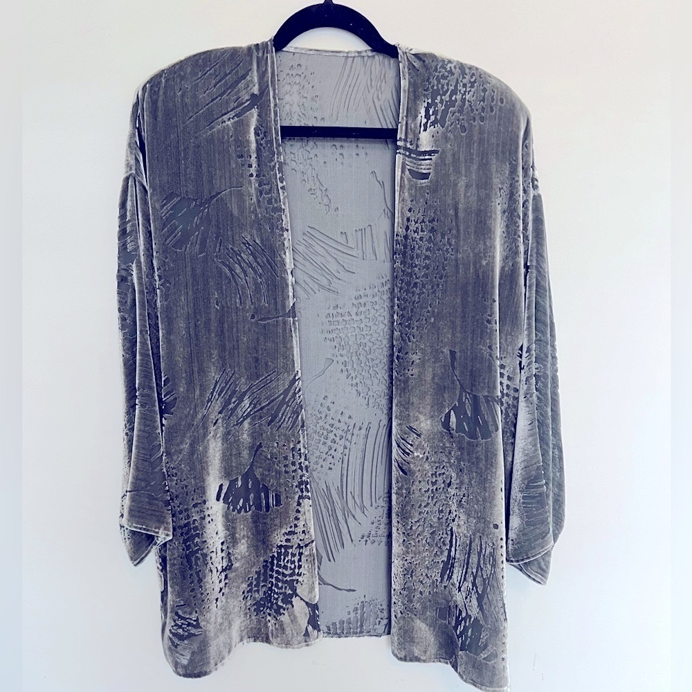 Peggotty Artwear Gray Open-Front‎ Silk Jacket size 14